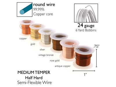 Wire Elements, 24 Gauge, Pack of 6  Assorted Colours, Tarnish           Resistant, Medium Temper, 6yd/5.49m - Standard Image - 3