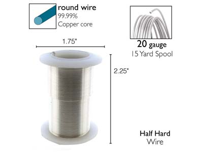 Wire Elements, 20 Gauge, Silver    Colour, Tarnish Resistant, Medium  Temper, 15yd/13.72m - Standard Image - 2