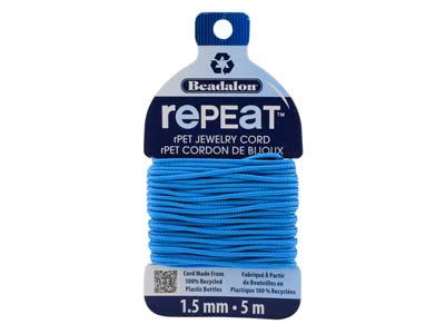Beadalon rePEaT 100% Recycled      Braided Cord, 12 Strand, 1.5mm X   5m, Sky Blue - Standard Image - 1