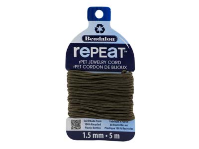 Beadalon rePEaT 100% Recycled      Braided Cord, 12 Strand, 1.5mm X   5m, Earth - Standard Image - 1