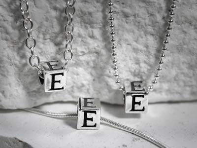 Sterling Silver Letter E 5mm Cube  Charm Pack of 3 - Standard Image - 2