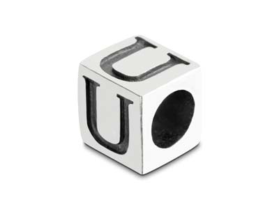 Sterling Silver Letter U 5mm Cube  Charm Pack of 3