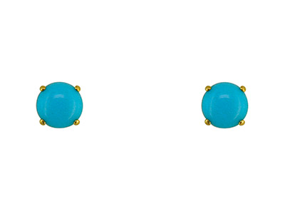 9ct Yellow Gold Birthstone Earrings 5mm Round Stabilised Turquoise      Cabochon - December - Standard Image - 2