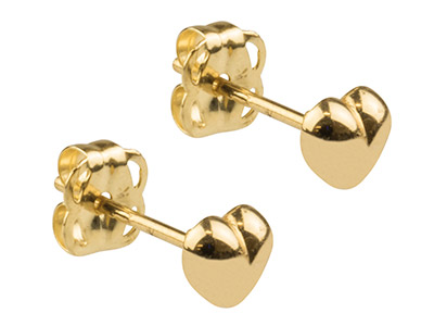 9ct Yellow Gold Plain Heart Stud   Earrings - Standard Image - 2
