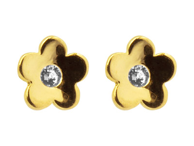 9ct Yellow Gold Flower Stud        Earrings Set With Cubic Zirconia