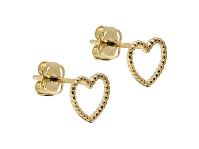 9ct Yellow Gold Heart Outline Stud Earrings - Standard Image - 2