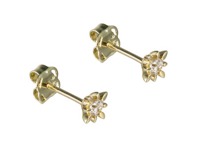 9ct Yellow Gold Celestial Design   Stud Earrings With Cubic Zirconia - Standard Image - 2