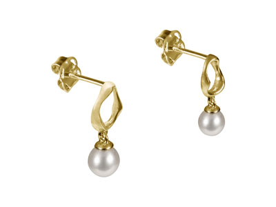 9ct Yellow Gold Asymetrical        Freshwater Pearl Drop Earrings - Standard Image - 2