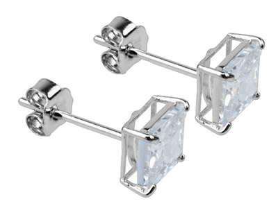 9ct White Gold 5mm Square          Cubic Zirconia Studs - Standard Image - 2
