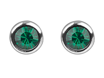 Sterling Silver Earrings May       Birthstone 4mm Emerald Crystal - Standard Image - 2