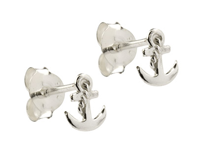 Sterling Silver Anchor Stud        Earrings