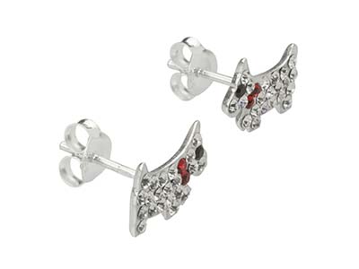Sterling Silver Dog Design Stud    Earrings Set With Cubic Zirconia - Standard Image - 2