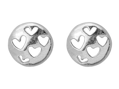 Sterling Silver Round Stud Earrings With Cut-out Heart Design - Standard Image - 1