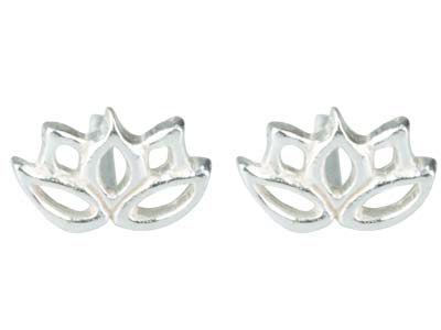 Sterling Silver Lotus Flower       Outline Stud Earrings - Standard Image - 1