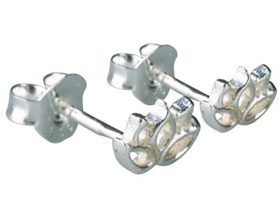 Sterling Silver Lotus Flower       Outline Stud Earrings - Standard Image - 2